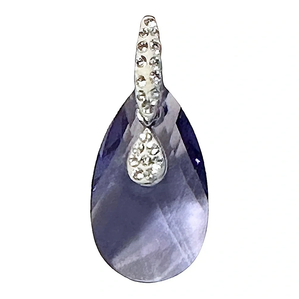 Vintage Designer AU Sterling Silver 925 Purple Topaz Teardrop Pendant Rhinestone